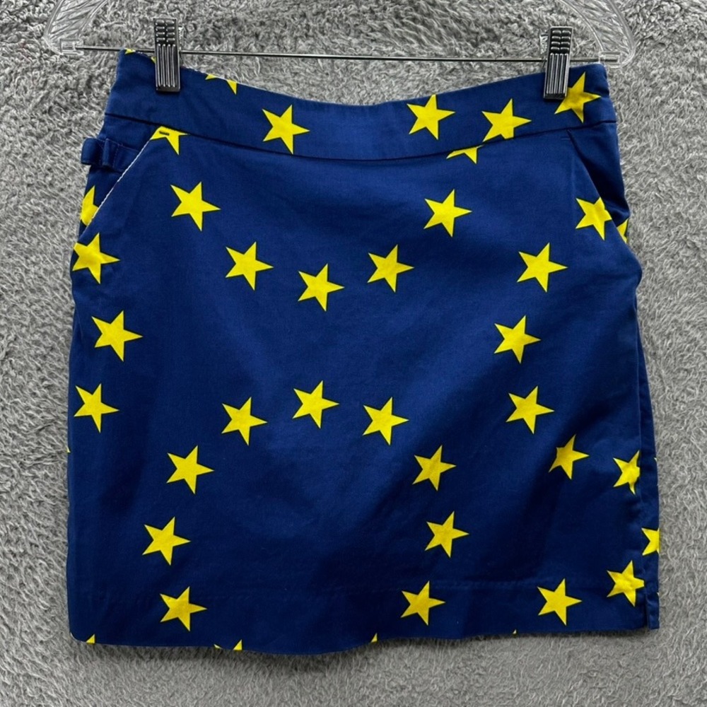 Royal & Awesome Womens Size 6 Golf Skort Blue Yellow Star EU Flag Print Athletic
